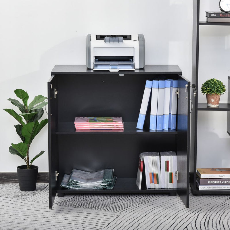 Vinsetto Lockable Office Storage Cabinet 2-Tier Filing Cabinet w/Feet 2 Keys Melamine Coating Aluminium Handles Home Office Printer Stand Black