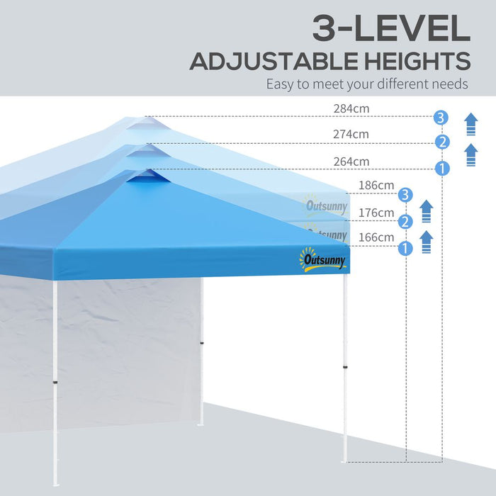 3x3M Pop Up Gazebo Tent with 1 Sidewall, Roller Bag, Blue