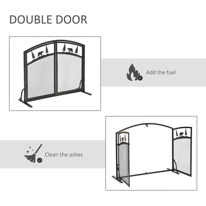 Fire Guard with Double Doors, Metal Mesh Screen, Spark Flame Barrier, HOMCOM