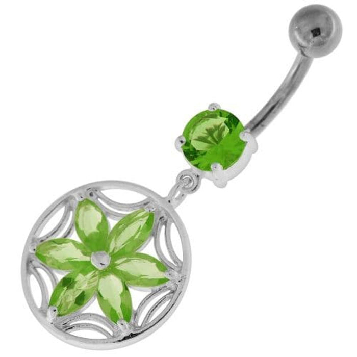 Sterling Silver Dazzling Flower Filigree Navel Bar