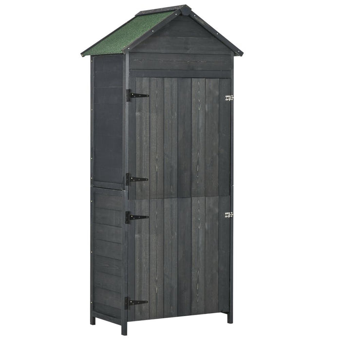 Outsunny Wooden Garden Shed - Utility Tool Storage Cabinet - Grey