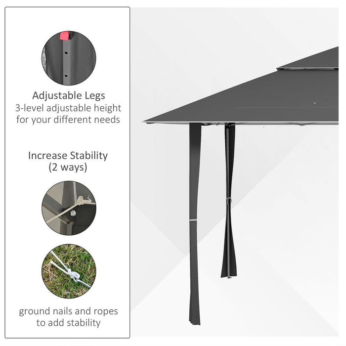 Outsunny 4x4m Dark Grey Outdoor Pop-Up Canopy Tent Gazebo, Adjustable Legs & Bag - High Quality