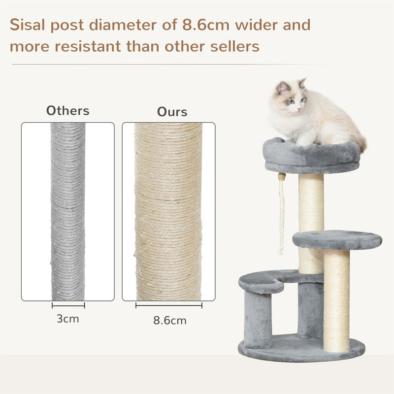 Pawhut 65 cm Cat Tree Kitty Scratcher Kitten Activity Center Scratching Post Playhouse 2 Perch w/Hanging Sisal Rope Grey