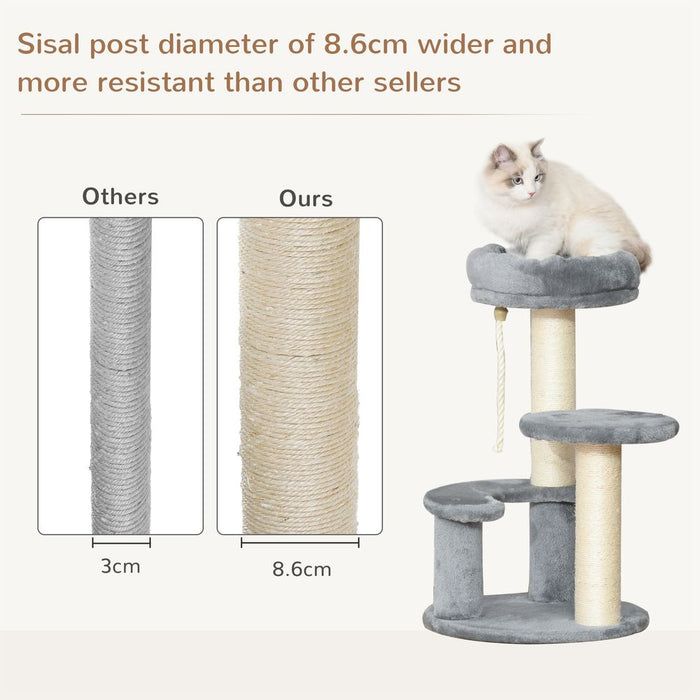 Pawhut 65 cm Cat Tree Kitty Scratcher Kitten Activity Center Scratching Post Playhouse 2 Perch w/Hanging Sisal Rope Grey