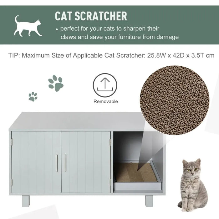 Stylish Grey Cat Box Furniture w/ Scratch, Magnetic Doors - Multipurpose Kitty Enclosure, Easy to Clean - Best Quality!