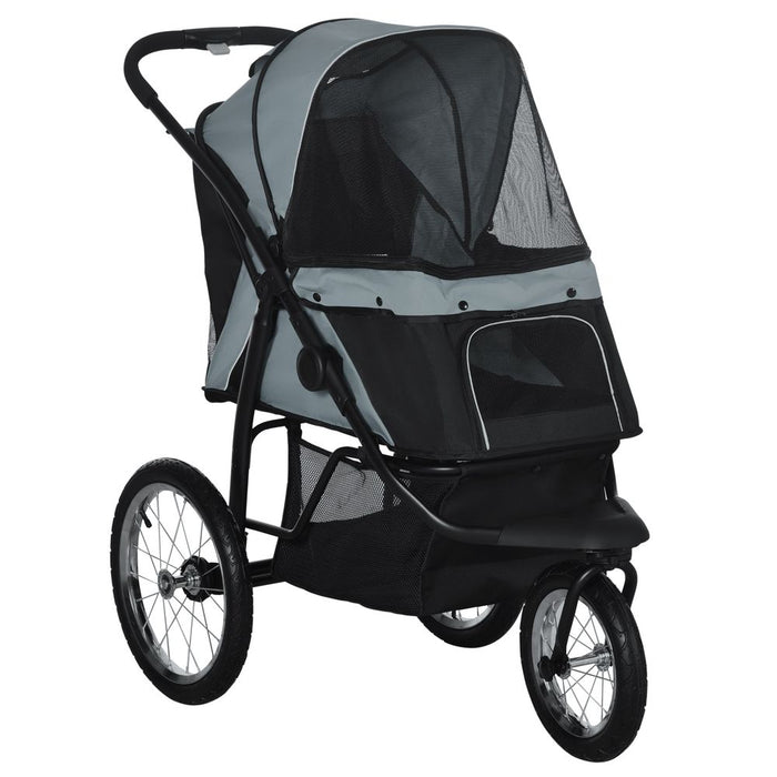 Premium 3-Wheel Pet Stroller - Foldable, Comfortable, and Stylish for Small/Medium Dogs & Cats - Grey