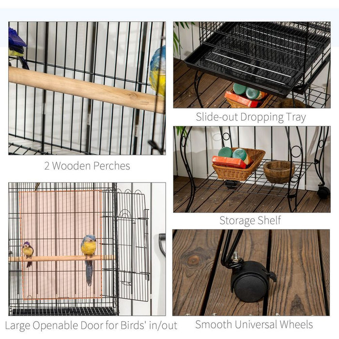 Spacious Bird Cage, Aviary Parrot Macaw Cockatiel Feeding Stand w/ Perch - High Quality!