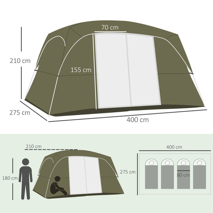 Spacious 4-8 Person Camping Tent, Easy Set Up, Green - Outsunny