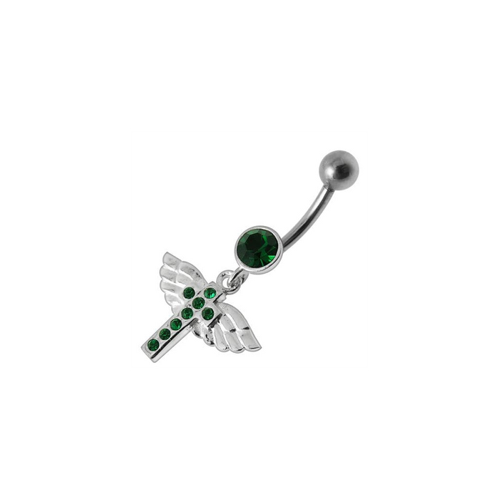 Jeweled Flying Cross Dangling Belly Ring