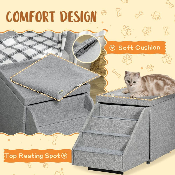 PawHut 2-in-1 Dog Steps Ottoman, Pet Stairs, Grey - High Quality, Easy Access, Comfortable, Storage Space