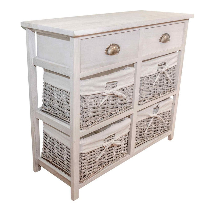 Grey Wood Grain Cabinet | 2 Drawers & 4 Baskets | W74cm x D29.1cm x H64cm