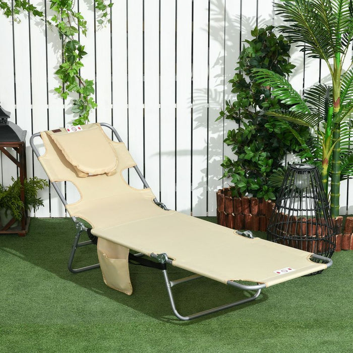 Patio Foldable Sun Lounger 5 Level Adjustable Reclining Chair Beige