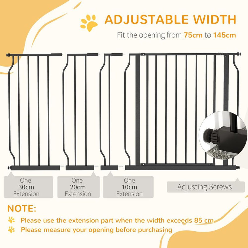 Premium Expandable Pet Safety Gate with Door - Pressure Fit, 75-145cm Width, Black