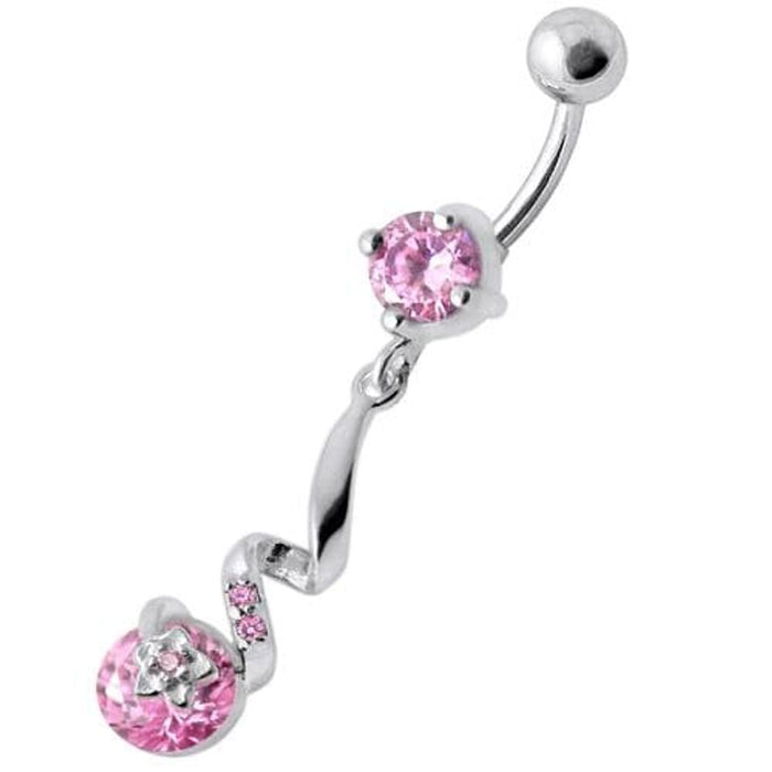 Fancy Jeweled Dangling Star SS Bar Belly Ring