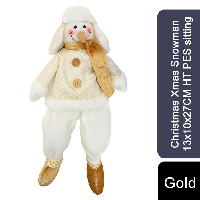 Premium Christmas Xmas Snowman - 27cm Tall - Gold - Free-Standing - Soft Fabric - Perfect Gift!