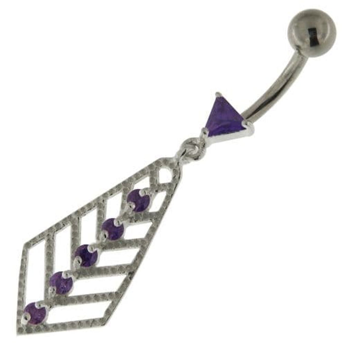 925 Sterling Silver Jeweled Arrow cut out Belly Button Ring