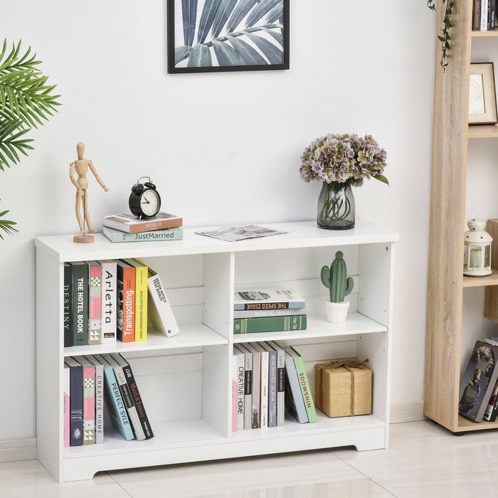 Simple Modern 4-Compartment Low Bookcase - Cube Display Office Shelf