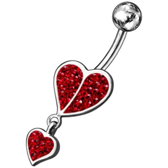 Fancy Loop Heart Silver Dangling Belly Ring With SS Banana Bar