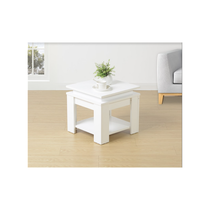 WHITE Square Side Table with BLUE LED Light - EFFULGENCE