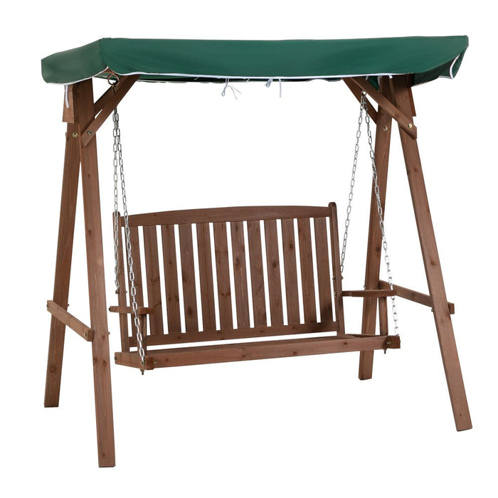 Outsunny Fir Wood 2-Seater Garden Swing Chair w/ Canopy - Green