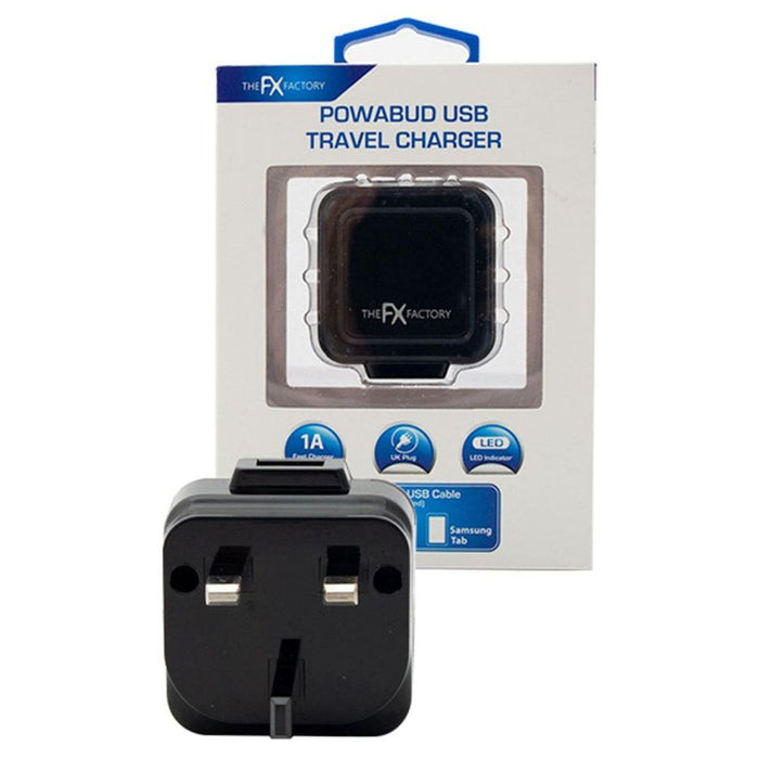 FX Powabud USB Charger - Black | 1A Fast Charging | Compact & Portable