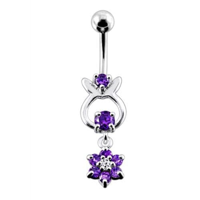 Bunny Jeweled Hanging Flower Dangling Belly Ring