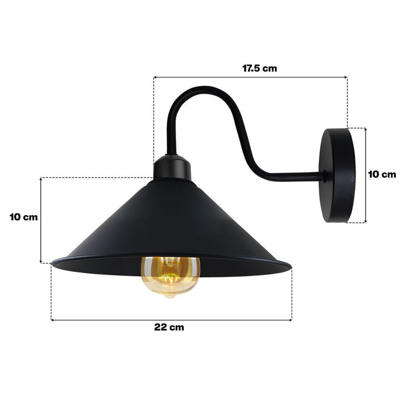 Vintage Black Wall Light Fixture, E27 Base Socket, Swan Neck Cone Shape Shade, Ideal for Indoor Lighting, 3-Year Warranty