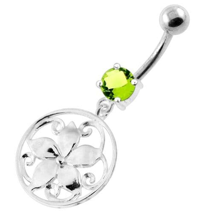 925 Sterling Silver Floral Flower Navel Belly Ring