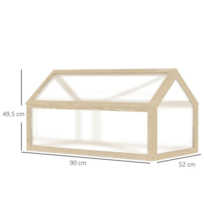 Outsunny Wooden Cold Frame Garden Polycarbonate Greenhouse with Openable Top Cover, Grow House for Flowers, Vegetables, Plants, 90 x 52 x 50cm, Natural