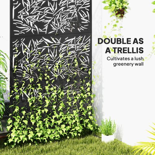 Outsunny Decorative Outdoor Divider Privacy Panel with Stand, Bamboo Black