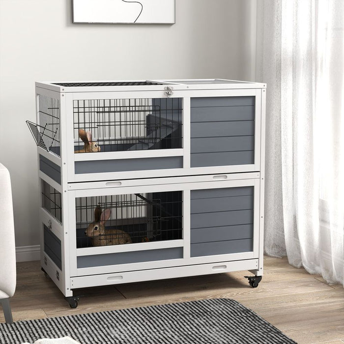 Premium PawHut Double Deckers Rabbit Hutch: Spacious, Slide-Out Trays, Feeding Trough