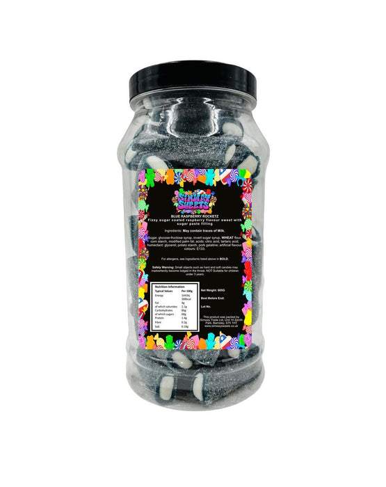 Blue Raspberry Rocketz Pencil Bites: Fizzy Retro Sweets in Gift Jar - High Quality Treats, Fast Delivery