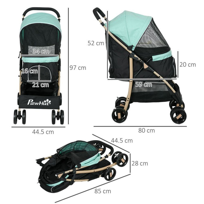 PawHut Pet Stroller for Small Dogs - Green, with Rain Cover