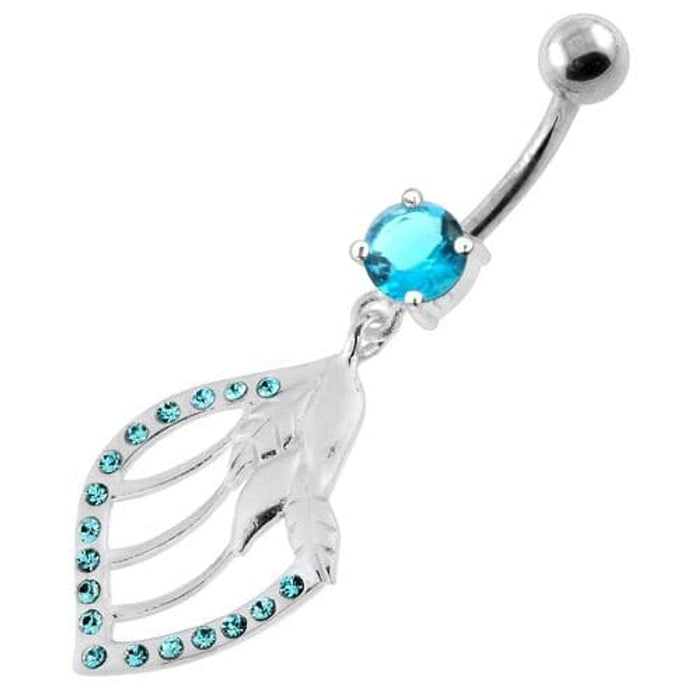 Jeweled Floral Shell 925 Sterling Silver Navel Bar