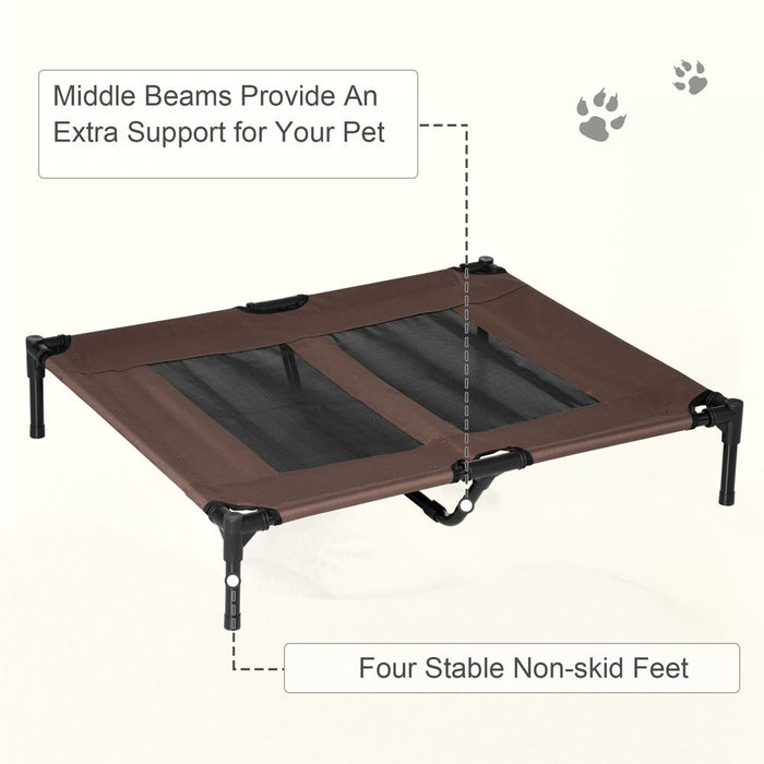 PawHut Large Raised Dog Bed Cat Elevated Lifted Cooling Portable Camping Basket Outdoor Indoor Mesh Pet Cot Metal Frame Brown