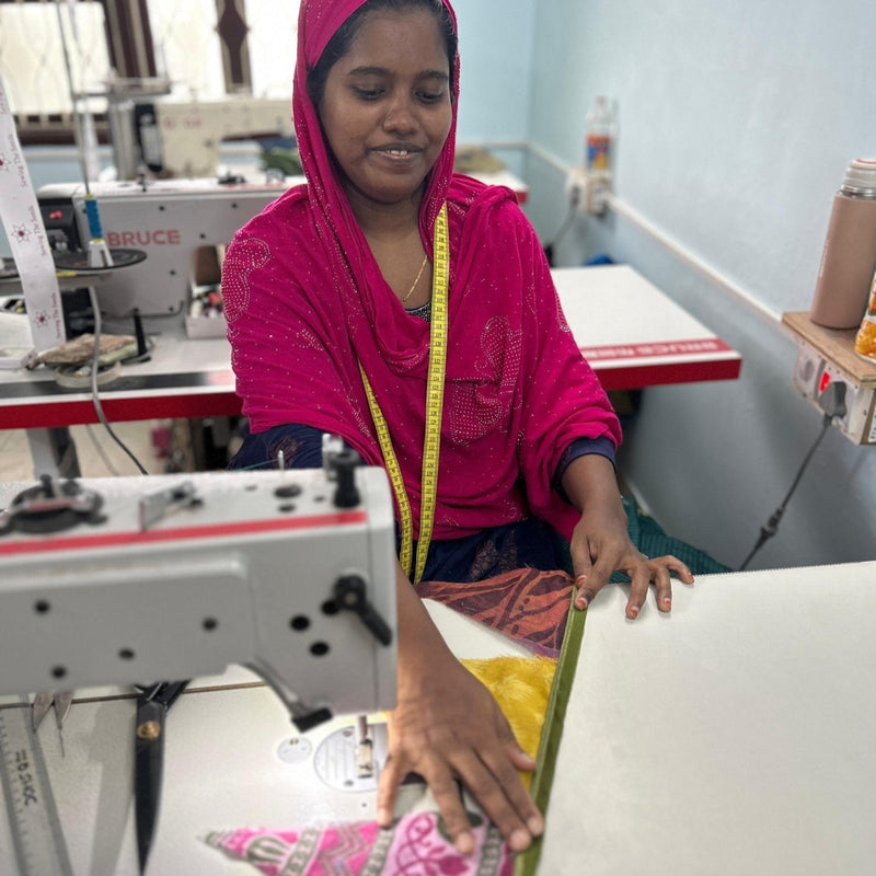 Upcycled sari flags, reusable sari bunting