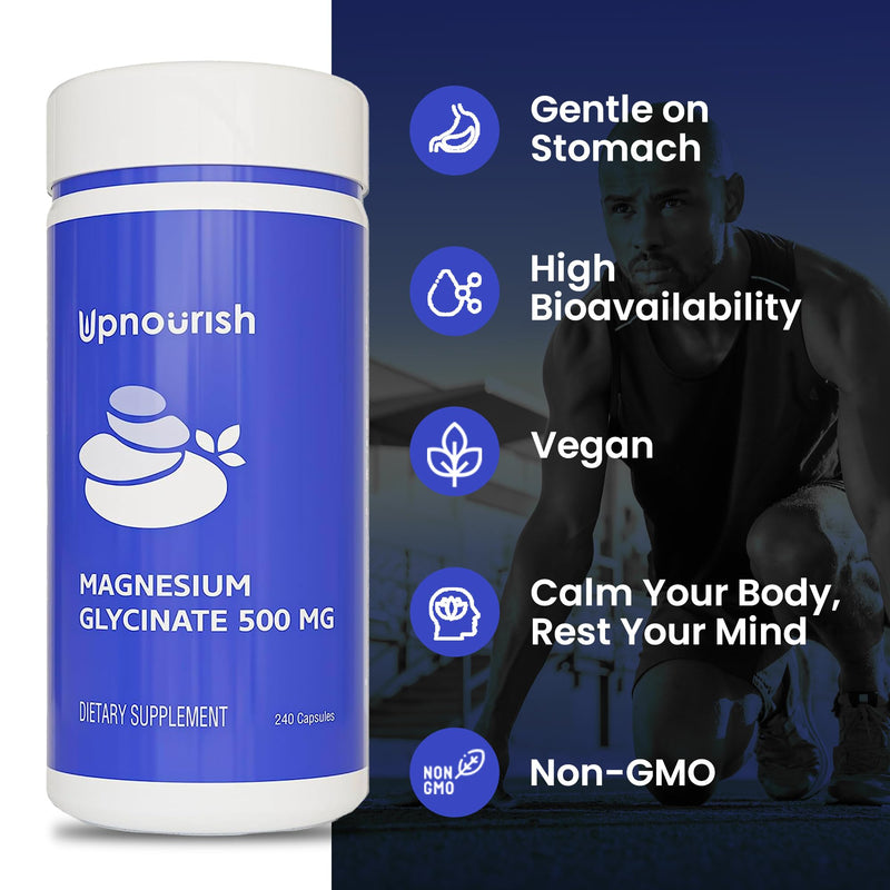 UpNourish Magnesium Glycinate Chelate 500mg Capsules – Highly Absorbable Magnesium for Sleep & Calm