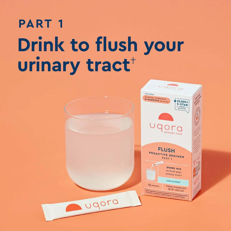 Uqora Flush - Urinary Tract Support Drink Mix with D-Mannose, Vitamin C, B6 & Minerals (10 Pack) - Gluten-Free & Vegan - Unflavored