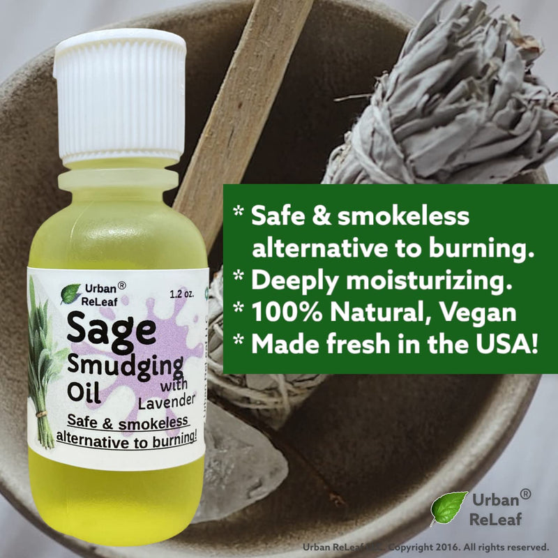 Urban ReLeaf Sage Smudging Oil with Lavender – Smokeless 1.2 oz (Pack of 2), Vegan, Made in USA