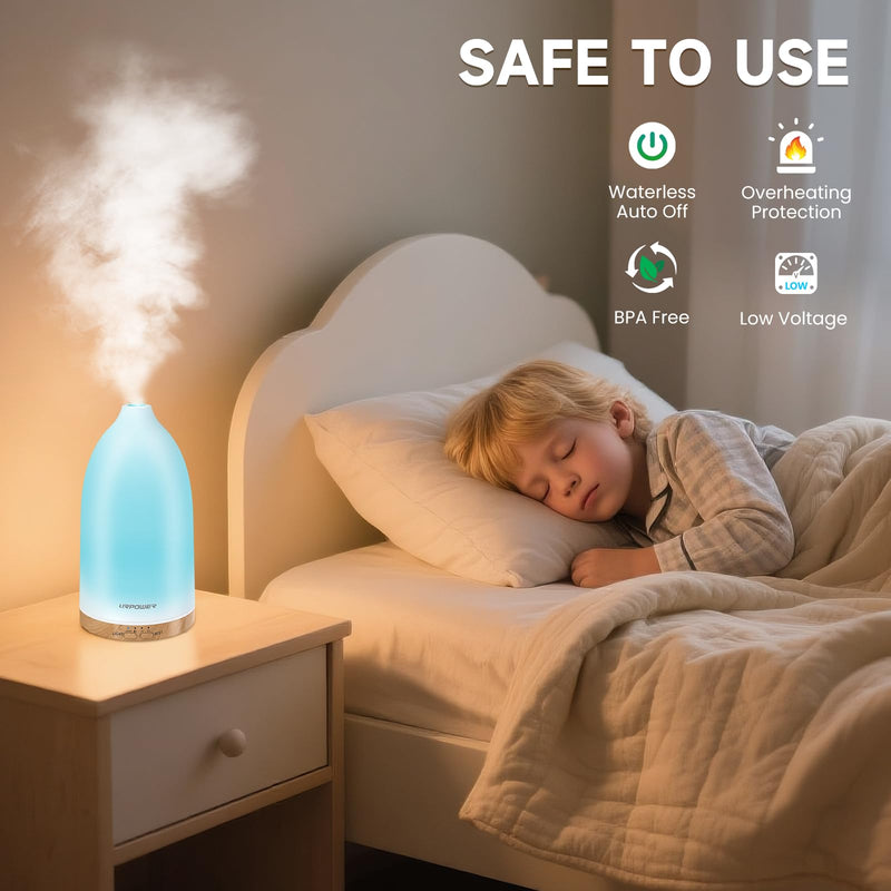 URPOWER Essential Oil Diffuser - 7 LED Colors, Auto-Off, 100ml Ultrasonic