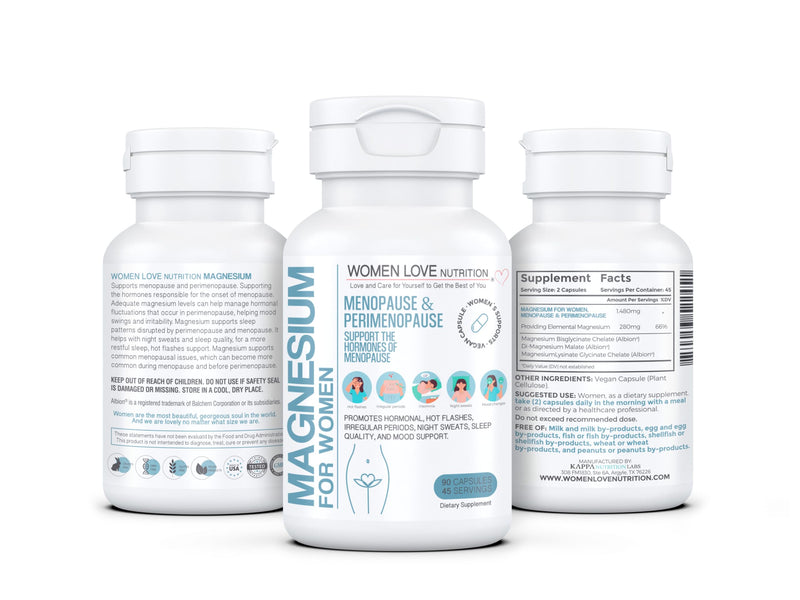 WOMEN LOVE NUTRITION, Magnesium for Women, Menopause & Peromenopause (90 Capsules)