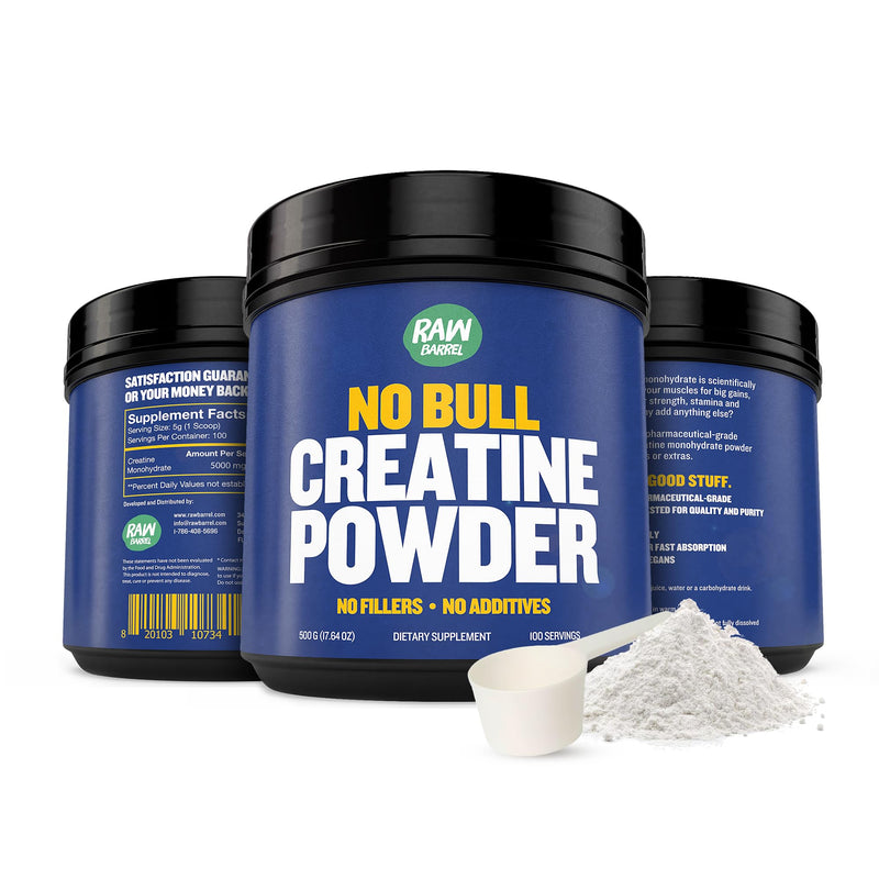 Raw Barrel No Bull Creatine Powder 500g | Monohydrate Creatine for Fast Recovery, Strength & Muscle
