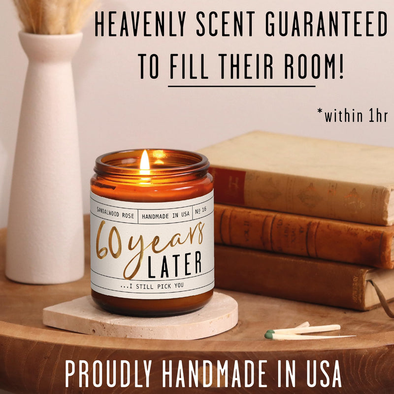 60th Anniversary Gifts – 60 Year Later Candle (Sandalwood Rose) – USA Made