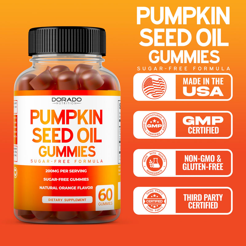 Pumpkin Seed Oil Gummies 4000mg - Sugar Free Orange Flavor | Gluten Free, Vegan, Non-GMO | USA Made (60 Capsules)