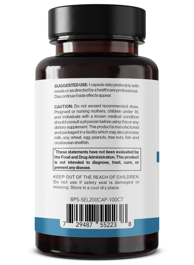 Better Place Selenium 200mcg | 100 Vegetarian Capsules | Immune Support & Thyroid Health