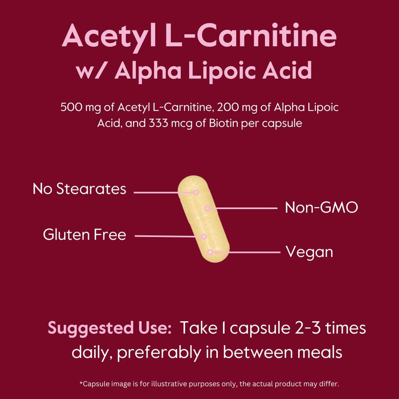 BESTVITE Acetyl L-Carnitine 500mg & Alpha Lipoic Acid 200mg per Capsule with Biotin (120 Vegetarian Capsules) - No Stearates - Vegan - Non GMO - Gluten Free