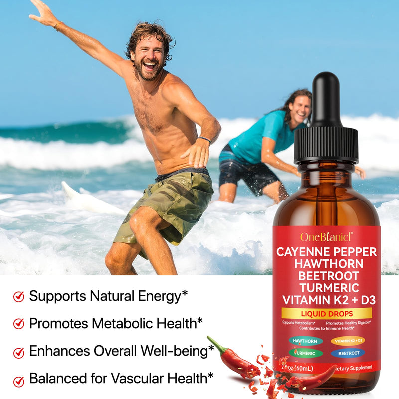 Cayenne Pepper Drops with Hawthorn, Beet Root, Turmeric, Vitamin K2 & D3 – 2 Pack (Liquid Supplement)