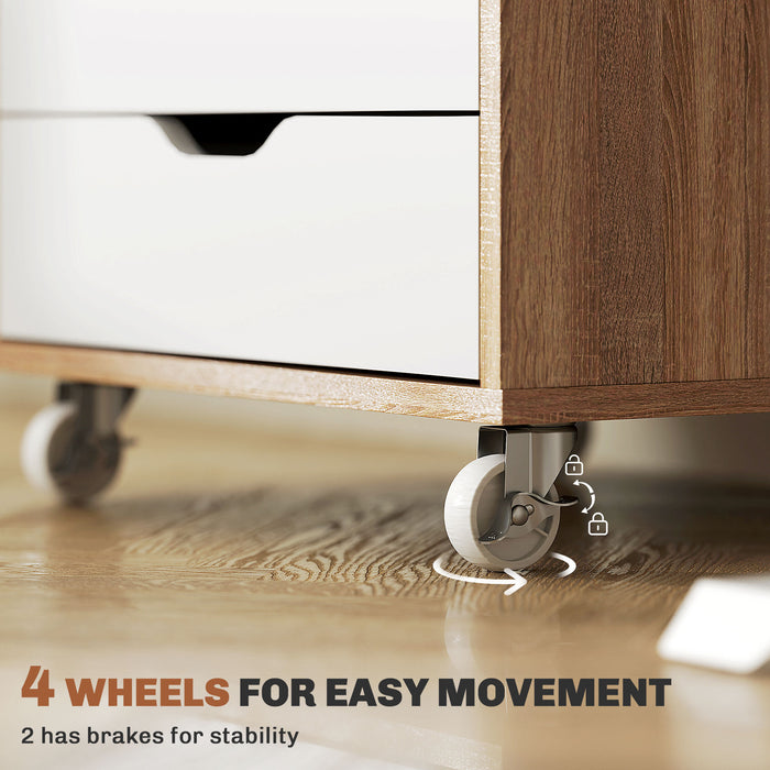 Vinsetto Mobile Filing Cabinet, 5-drawer File Cabinet with Wheels, Oak