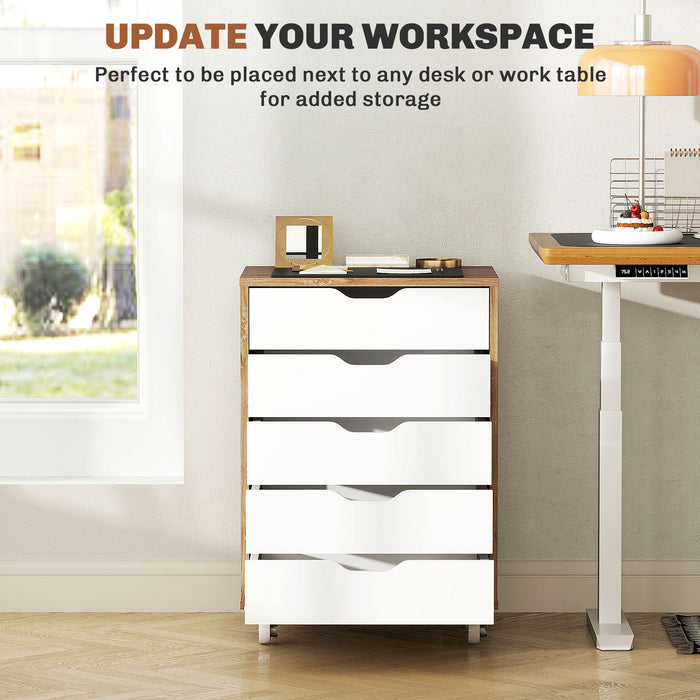 Vinsetto Mobile Filing Cabinet, 5-drawer File Cabinet with Wheels, Oak