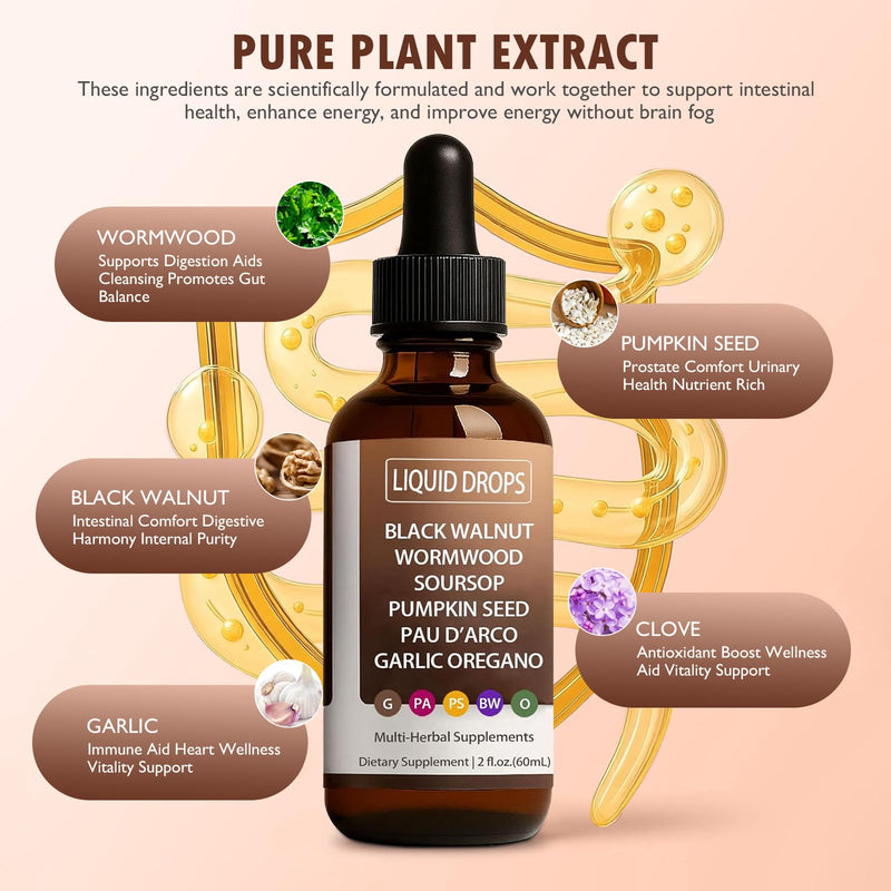 Uxfecpux Wormwood Tincture – Organic Wormwood Drops with Black Walnut, Clove, Soursop, Pumpkin Seed, Pau D'arco, Garlic & Oregano